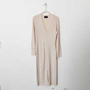[Modern Citizen] MDRN Beige Ribbed V-Neck Longline Button Cardigan Sweater XL